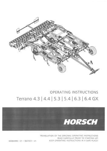 Horsch Cultivators Terrano 4.3GX 4.4GX 5.3GX 5.4GX 6.3GX 6.4GX Operators Manual