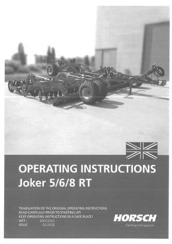 Horsch Disc Harrows Joker 5RT 6RT 8RT Operators Manual.