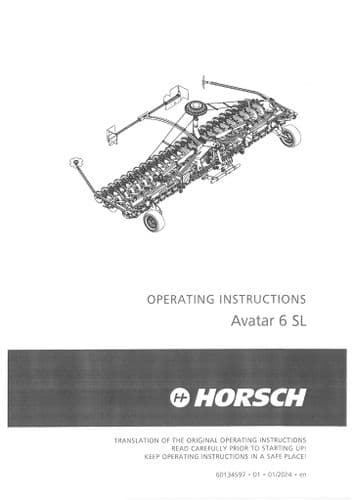 Horsch Disc Seed Drill Avatar 6SL Operators Manual