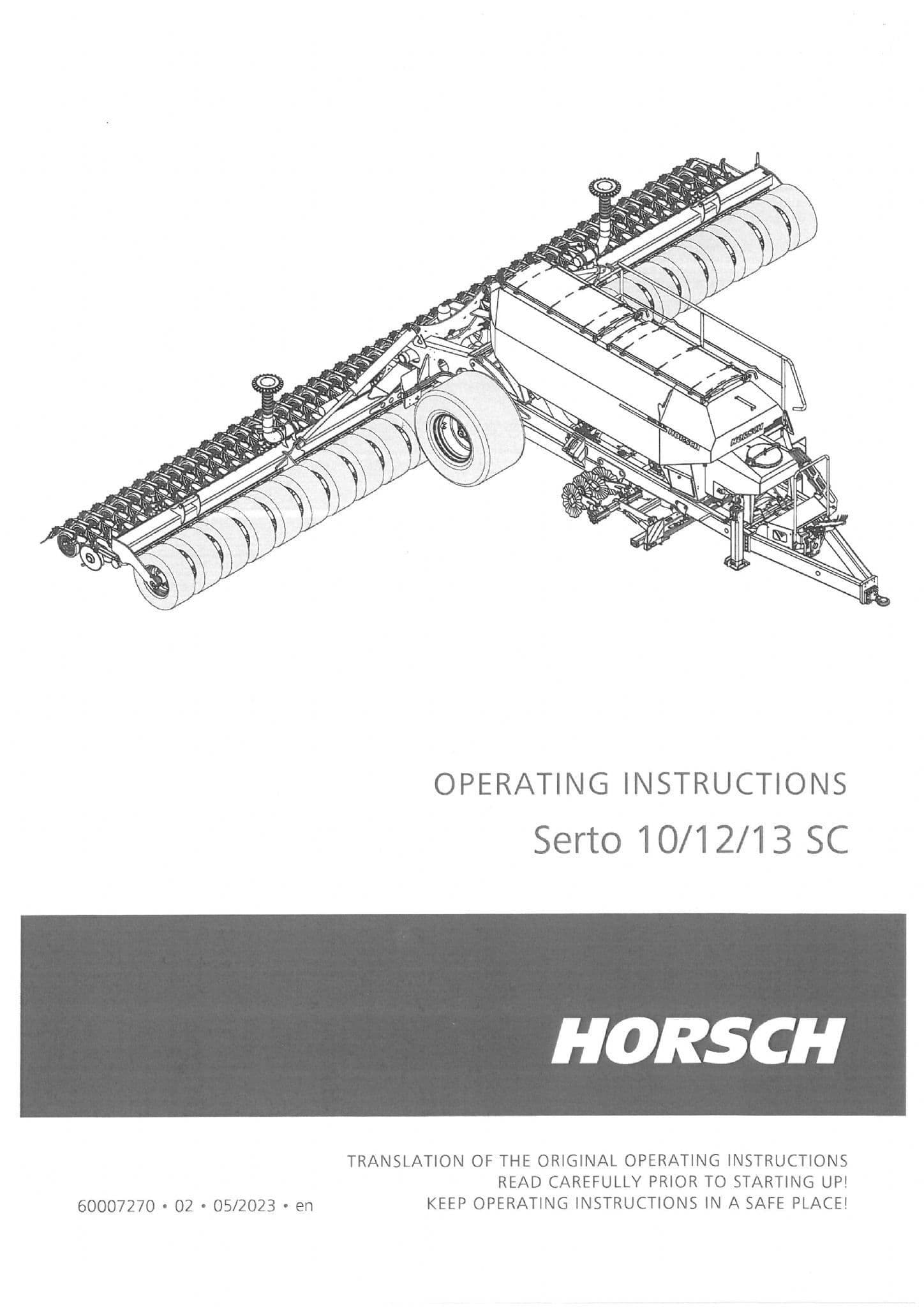 Horsch Disc Seed Drill Serto 10SC 12SC 13SC Operators Manual