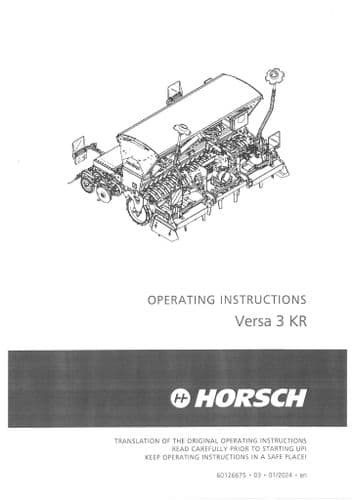 Horsch Disc Seed Drill Versa 3KR Operators Manual