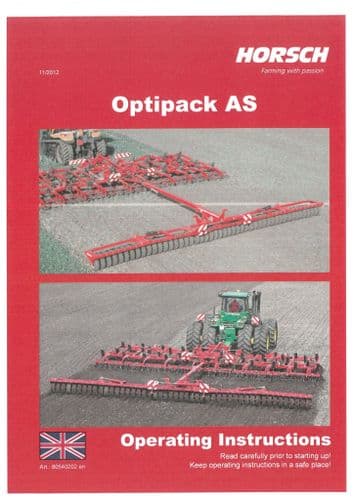 Horsch Roller Optipack 10AS 12AS Operators Manual
