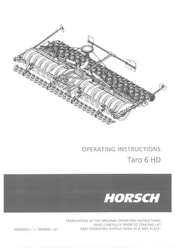 Horsch Seed Bar Taro 6HD Operators Manual