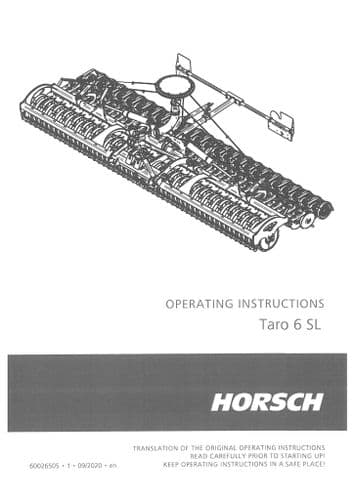 Horsch Seed Bar Taro 6SL Operators Manual