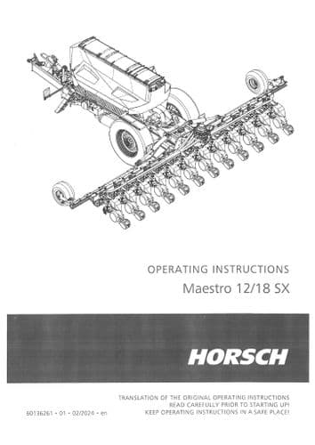 Horsch Seed Drill Maestro 12SX 18SX Operators Manual