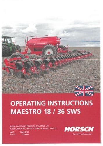 Horsch Seed Drill Maestro 18SWS 36SWS Operators Manual