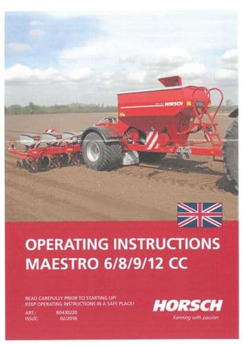 Horsch Seed Drill Maestro 6CC 8CC 9CC 12CC Operators Manual