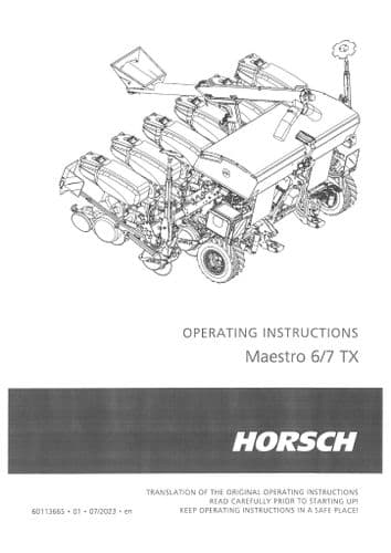 Horsch Seed Drill Maestro 6TX 7TX Operators Manual