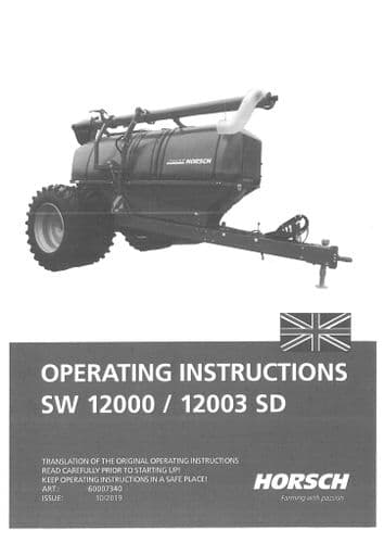 Horsch Seed Wagon SW12000 12003SD Operators Manual