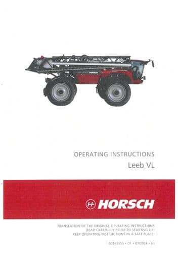 Horsch Self Propelled Sprayer Leeb 5.280VL 5.300VL 6.280VL 6.300VL 6.400VL  Operators Manual