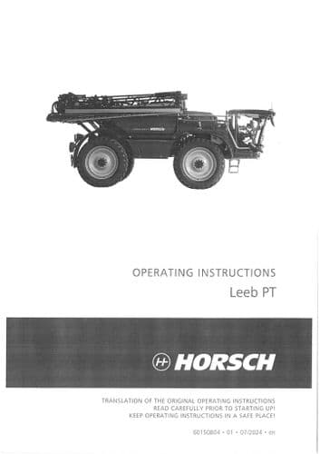 Horsch Self Propelled Sprayer Leeb 6.280PT  6.300PT 7.300PT 8.280PT 8.300PT Operators Manual