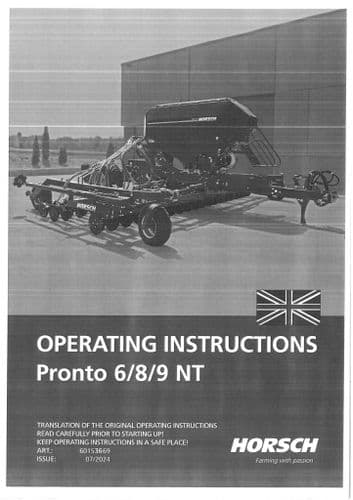 Horsch Universal Seed Drill Pronto 6NT 8NT 9NT Operators Manual
