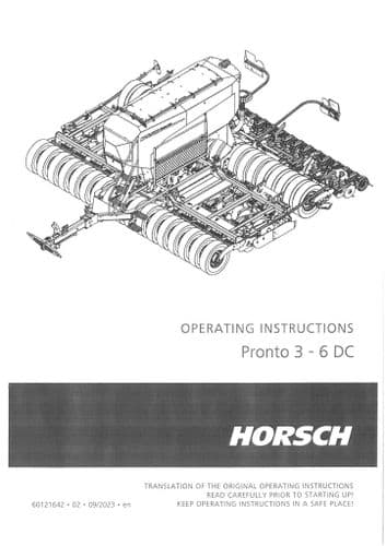 Horsch Universal Seed Drills Pronto 3DC 4DC 6DC Operators Manual