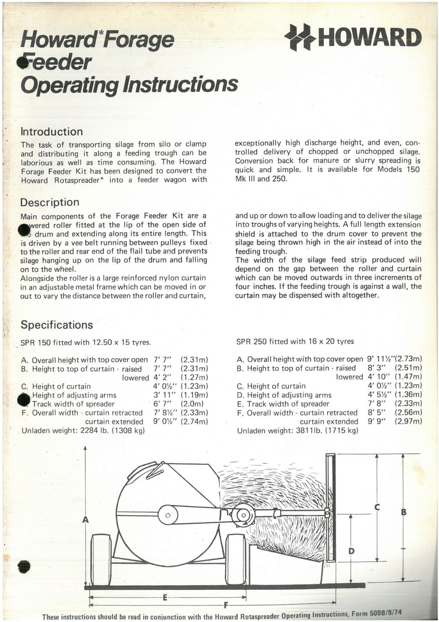 Howard Forage Feeder Kit for the Rotaspreader Model 150 MkIII and 250 Operators Manual