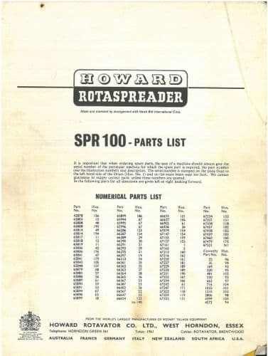 Howard Rotaspreader SPR100 Parts Manual - SPR 100