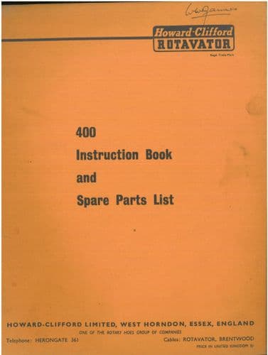 Howard Rotavator 400 - Operators Manual and Spare Parts List