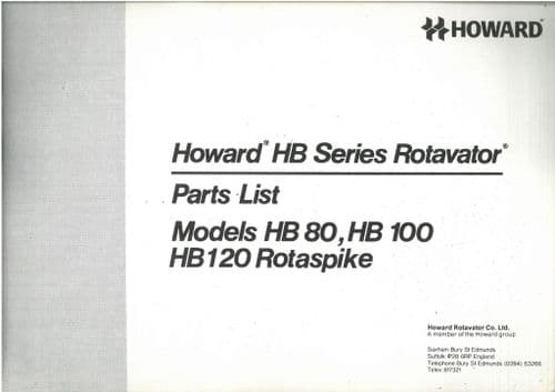 Howard Rotavator HB Series Models HB80 HB100 HB120 Rotaspike - Parts Manual - 80 100 120