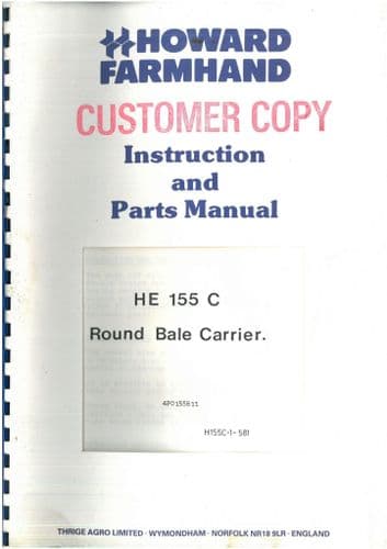 Howard Round Bale Carrier HE155C Operators Manual and Spare Parts List