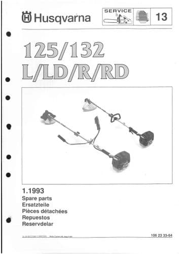 Husqvarna Brush Cutter/Strimmer  125/132 L, LD, R, RD Parts Manual
