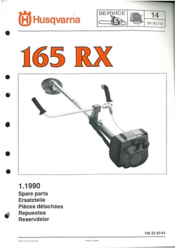 Husqvarna Brush Cutter/Strimmer  165RX Parts Manual 165 RX