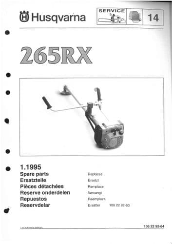 Husqvarna Brush Cutter/Strimmer  265RX Parts Manual 265 RX