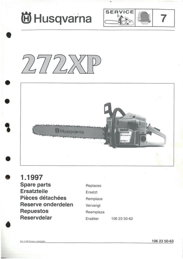 Husqvarna Chainsaw Model 272XP Parts Manual 272 XP