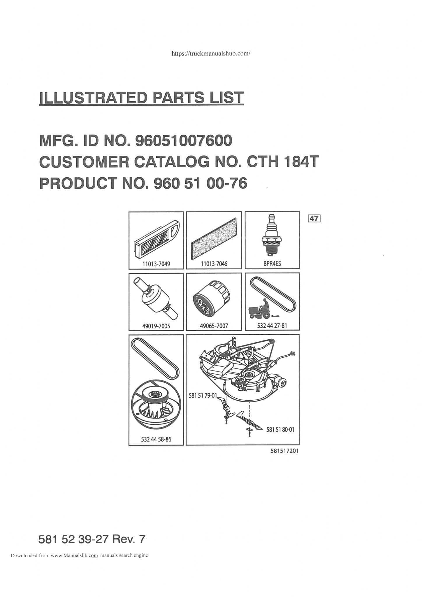 Husqvarna Ride on Garden Tractor CTH184 Parts Manual and Wiring Diagrams