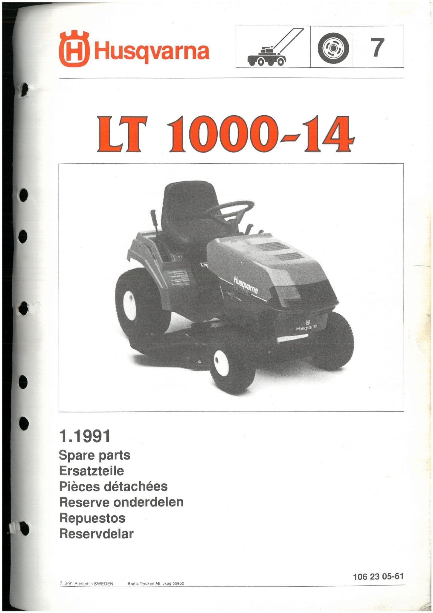 Husqvarna Ride on Garden Tractor Mower LT 100 14 Parts Manual