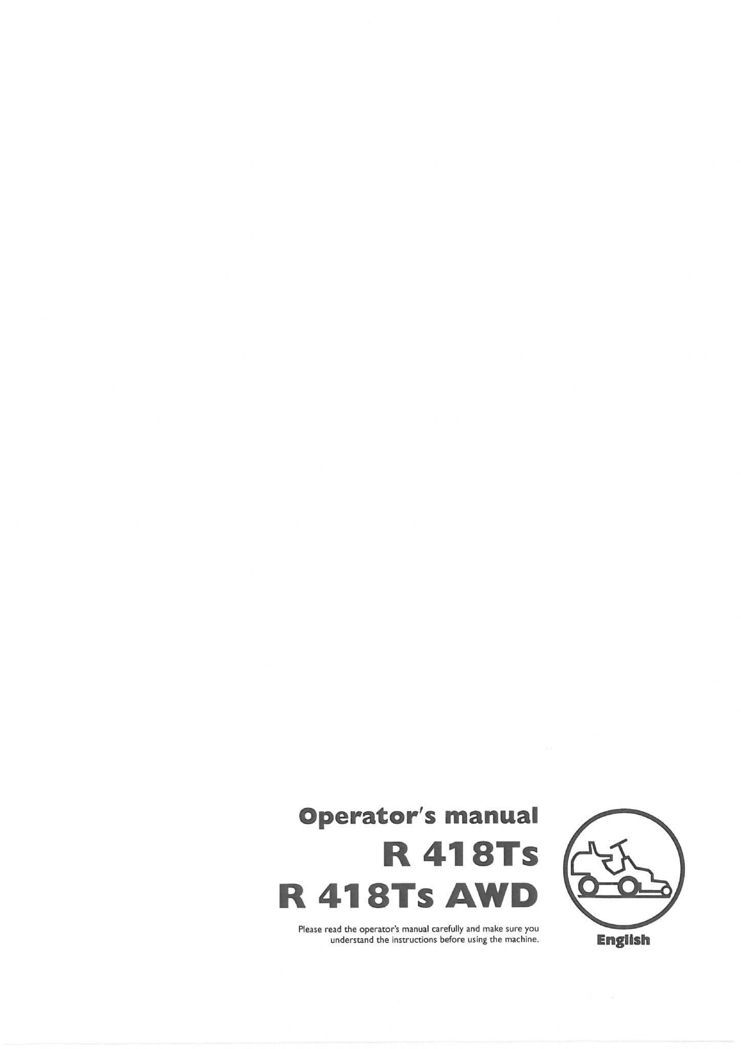 Husqvarna Ride on Mower R418TS R418TS AWD Operators Manual
