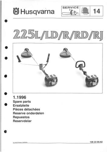 Husqvarna Trimmer/Edger 225L, LD, R, RD, RJ Parts Manual 225 L