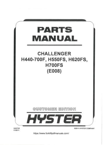 Hyster Forklift Truck Challenger H440-700F H550FS H620FS H700FS Parts Manual