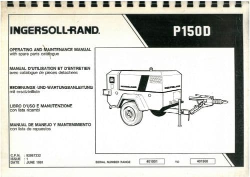 Ingersoll - Rand Compressor P150D Operators & Maintenance Manual with Parts List P 150 D