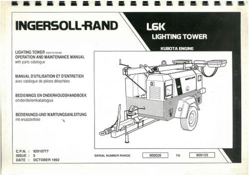 Ingersoll - Rand Lighting Tower L6K Operators & Maintenance Manual - L 6 K