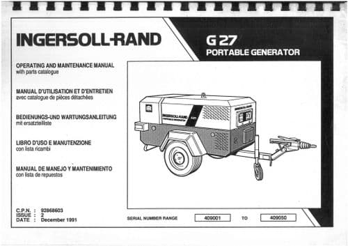 Ingersoll - Rand Portable  Compressor Perkins Engine G27 - Operators  Manual
