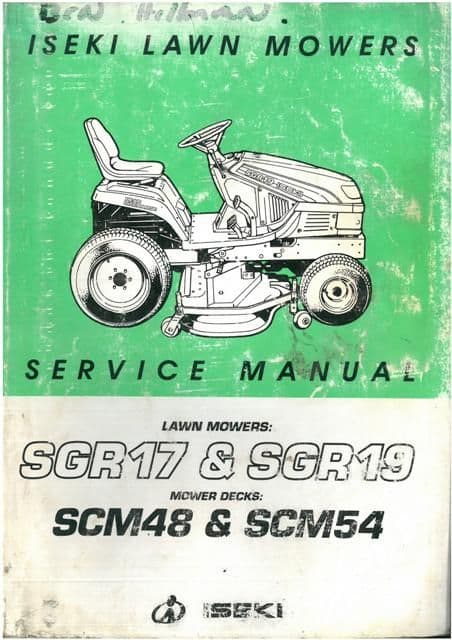Iseki Garden Lawn Tractor SGR17 & SGR19 Front Mower SCM48 & SCM54 Operators Manual
