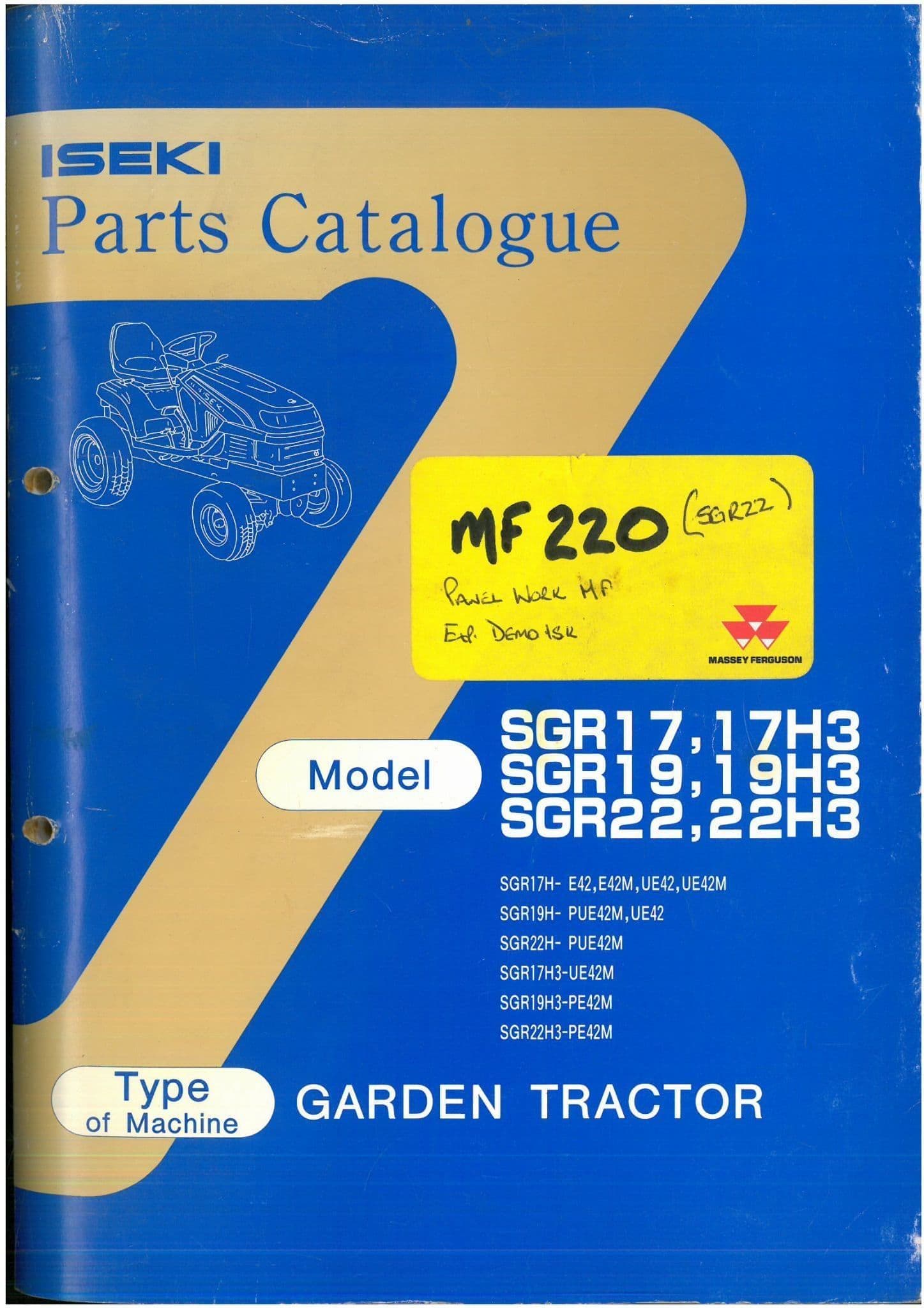 Iseki Garden Tractor SGR17,17H3  SGR19,19H3 SGR22,22H3  Parts Manual