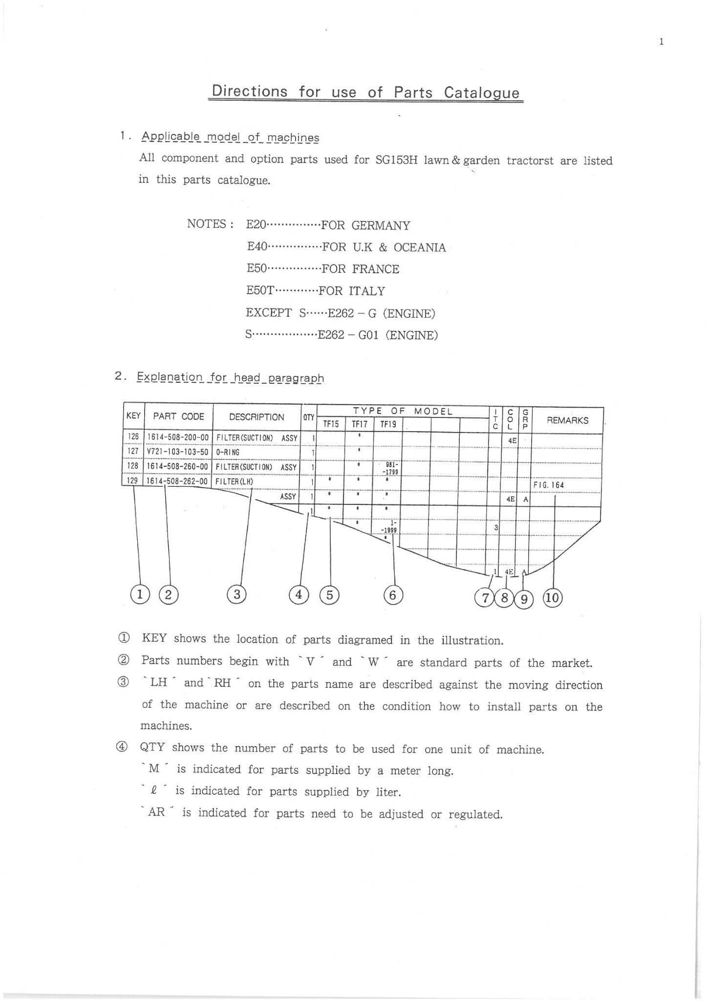 Iseki Lawn and Garden Tractor SG153H 5 Parts Manual SG 153 H