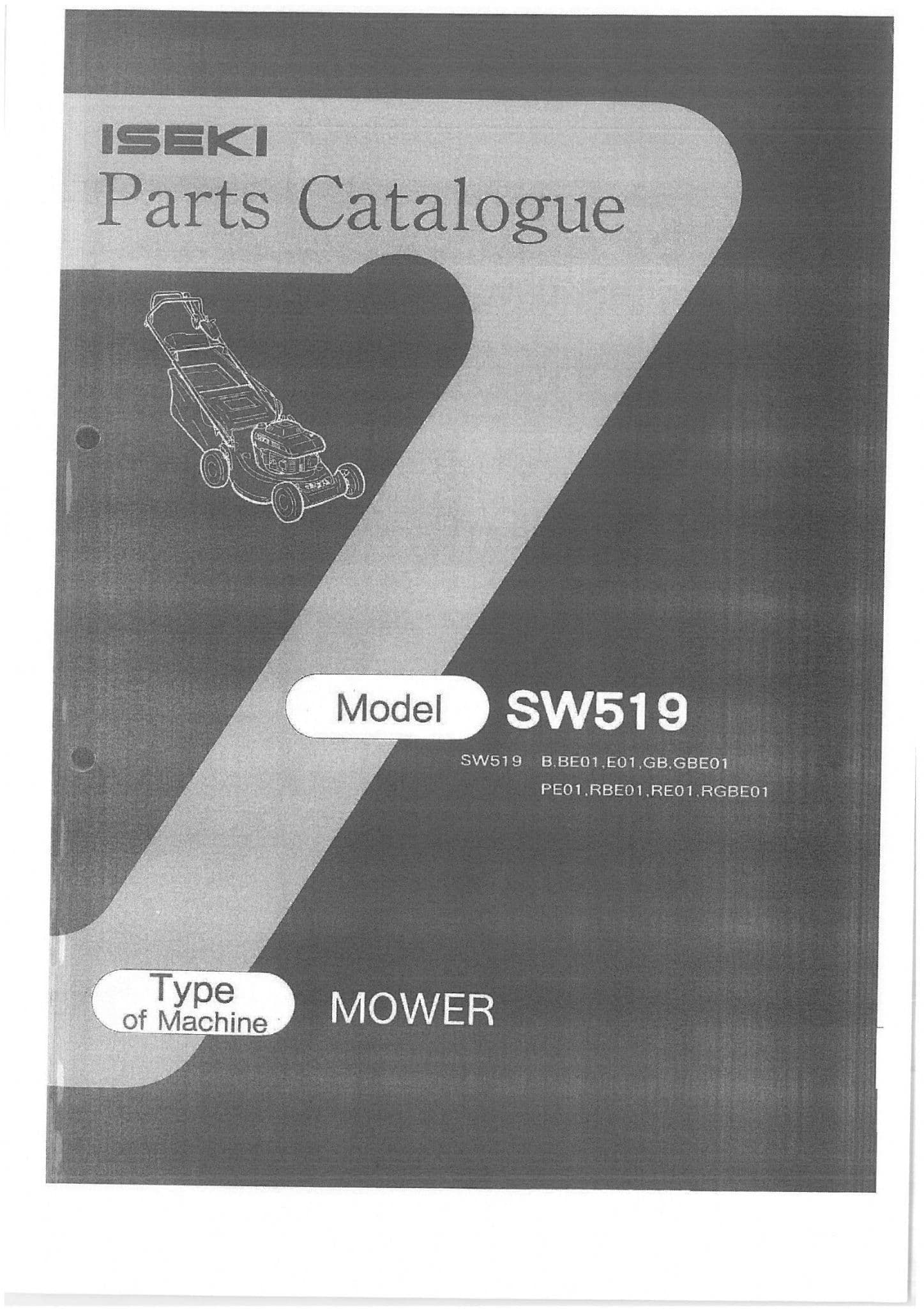 Iseki Lawn Mower SW519  Parts Manual - SW 519