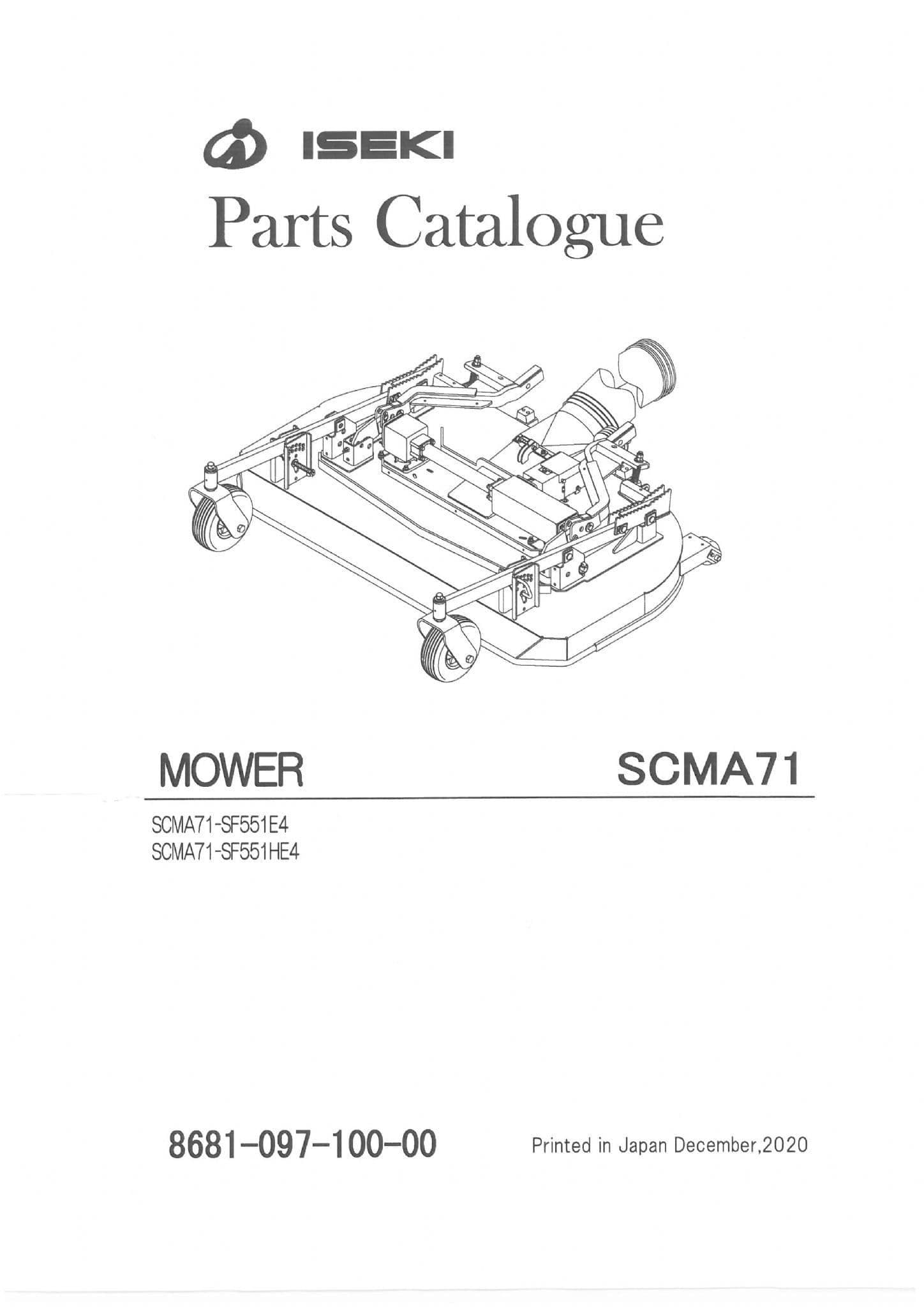 Iseki Mower Deck SCMA71 Parts Manual