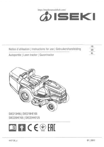 Iseki Ride on Lawn Tractor SXE213H95 SXE218HE105 SXE220HE105 SXE224HE125 Operators Manual
