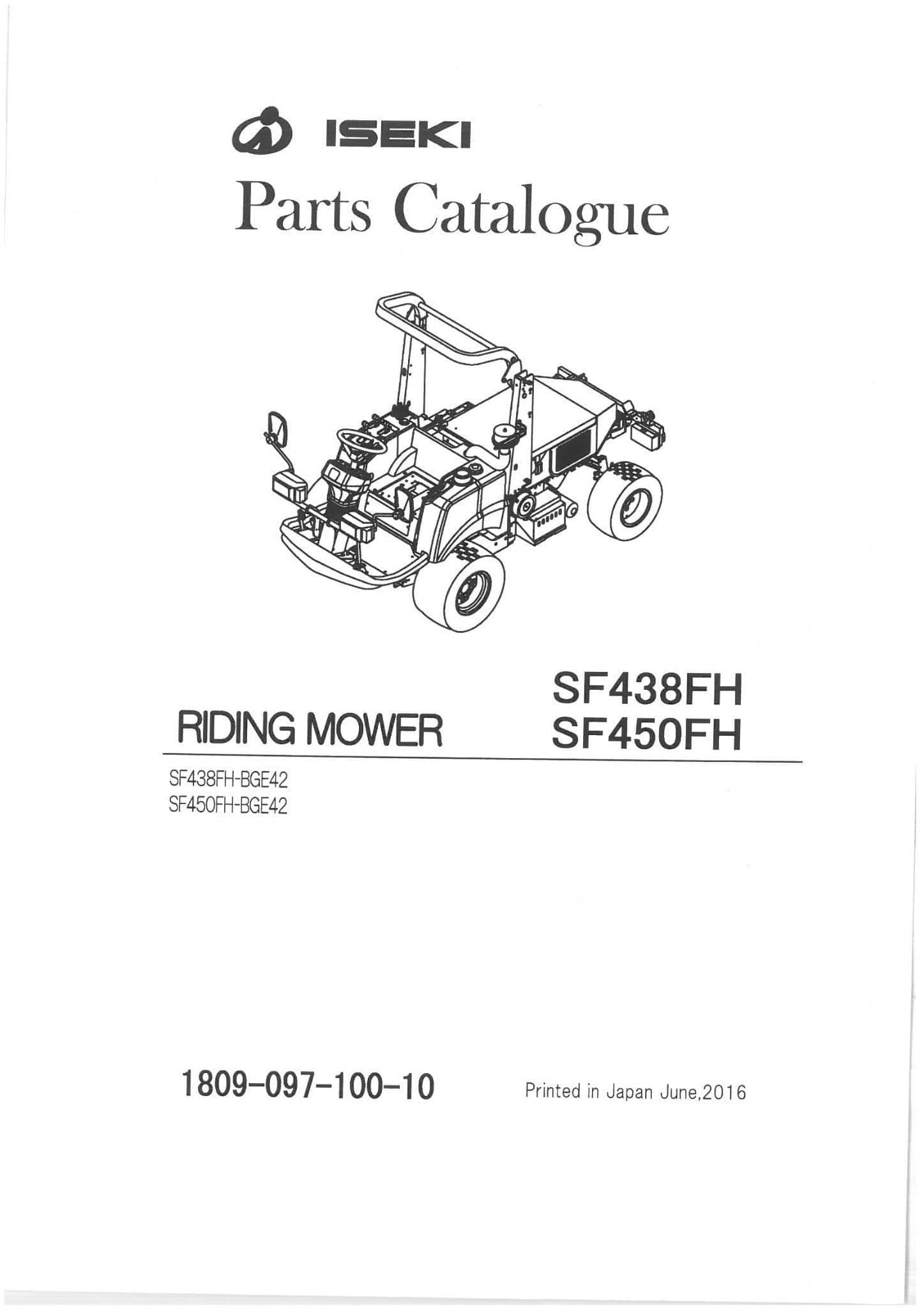 Iseki Ride on Mower Tractor SF438FH SF450FH Parts Manual