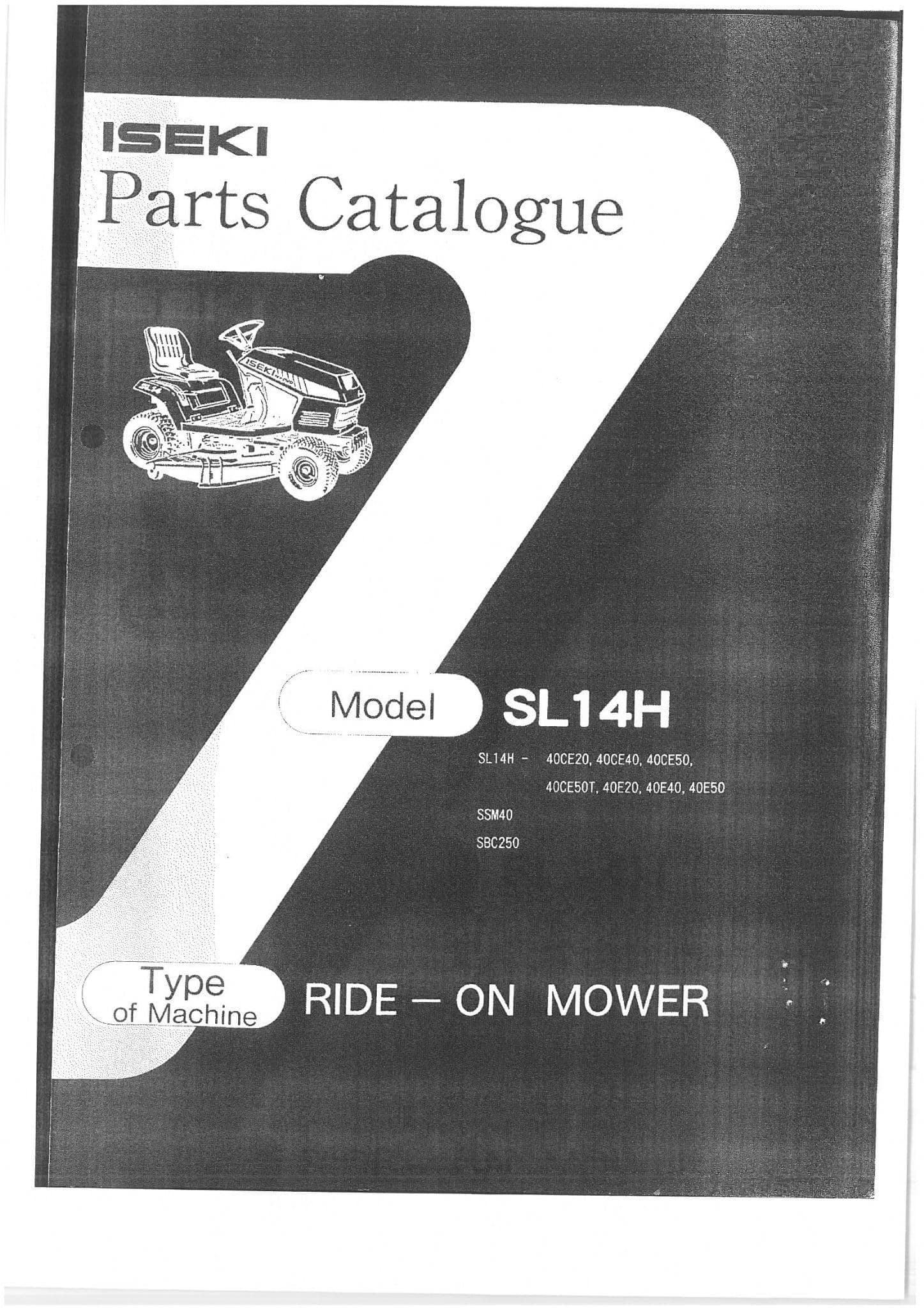 Iseki Ride on Mower Tractor SL14H Parts Manual