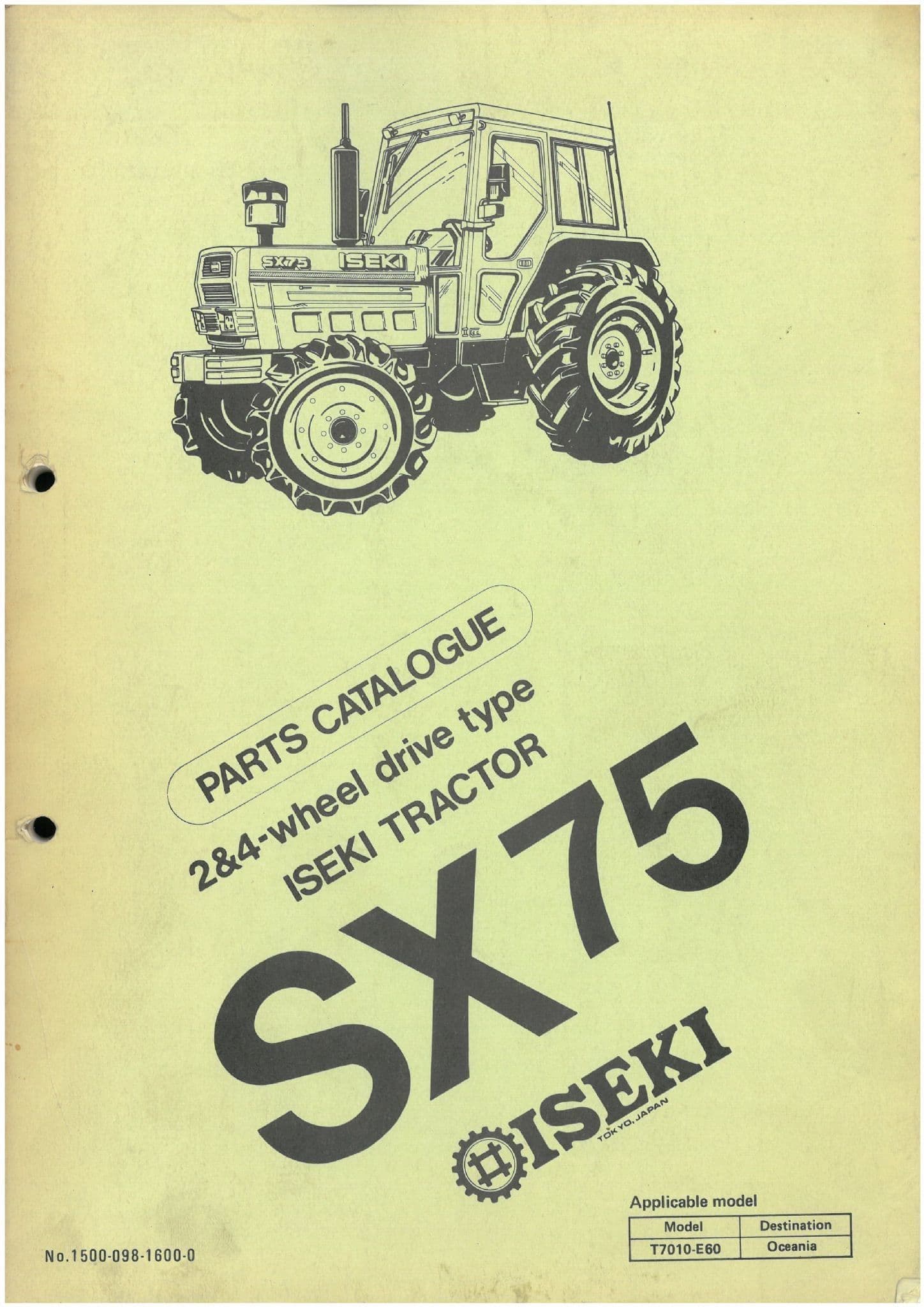 Iseki Tractor SX75 Parts Manual - SX 75
