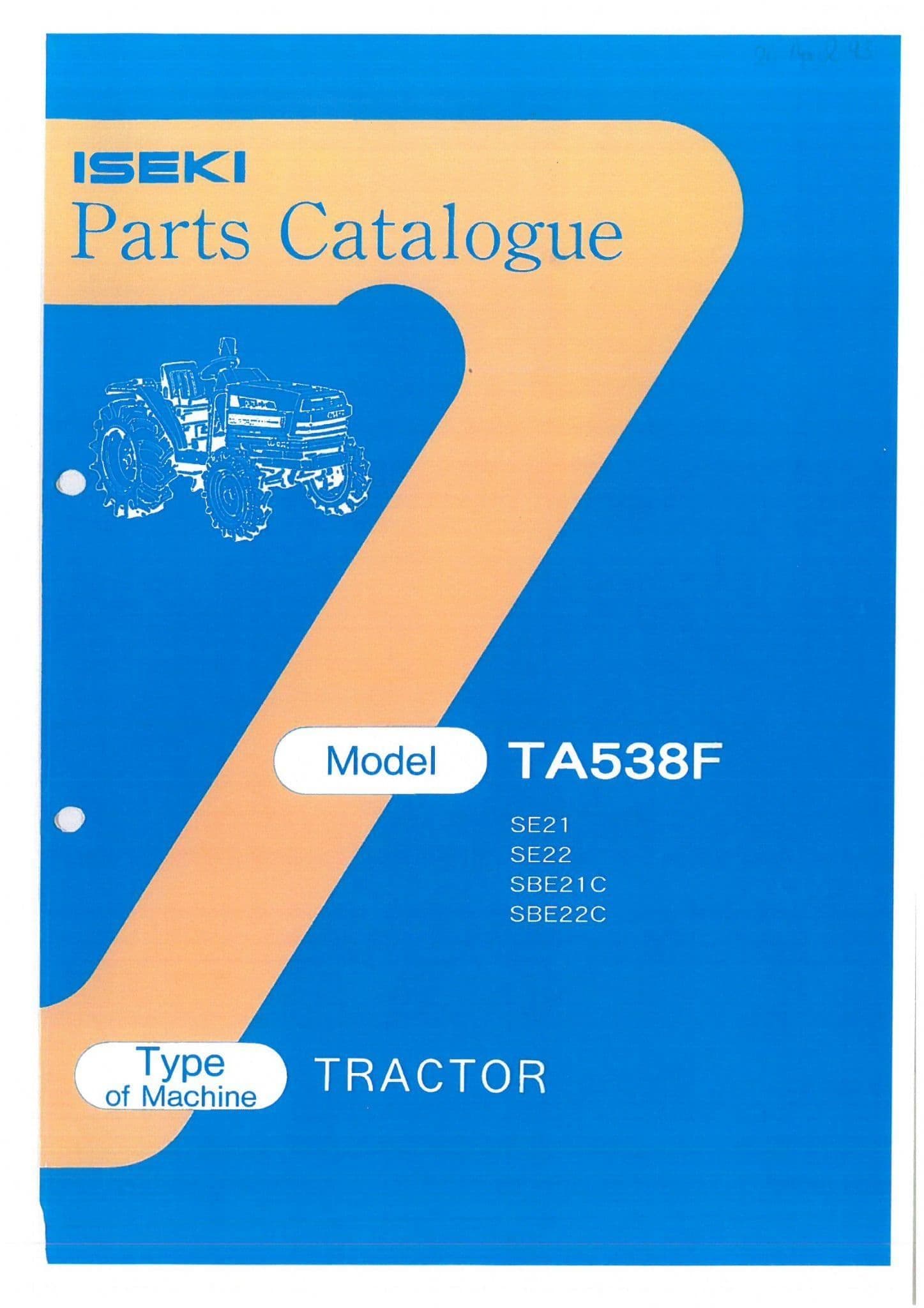 Iseki Tractor TA538F Parts Manual TA 538 F