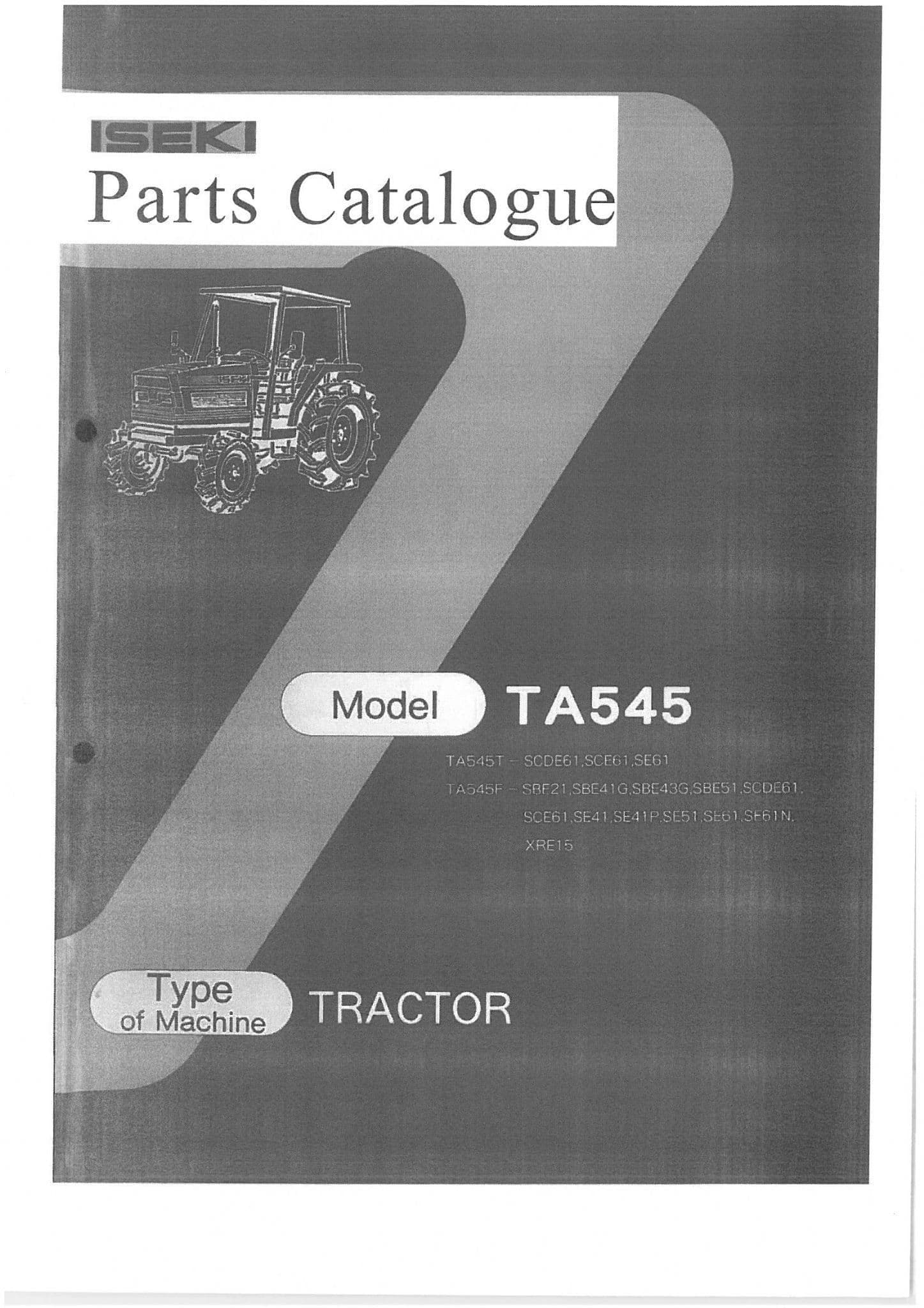 Iseki Tractor TA545 Parts Manual TA 545