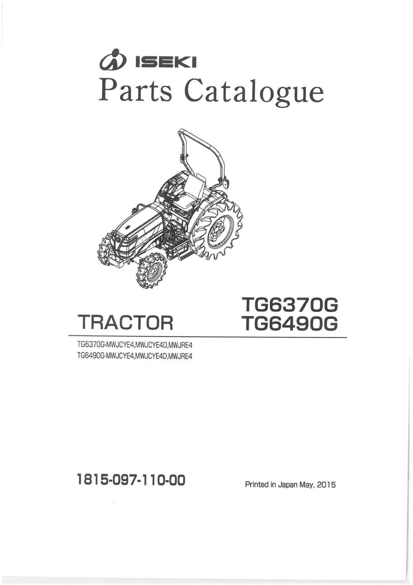 Iseki Tractor TG6370G TG6490G Parts Manual TG 6370 6490 G
