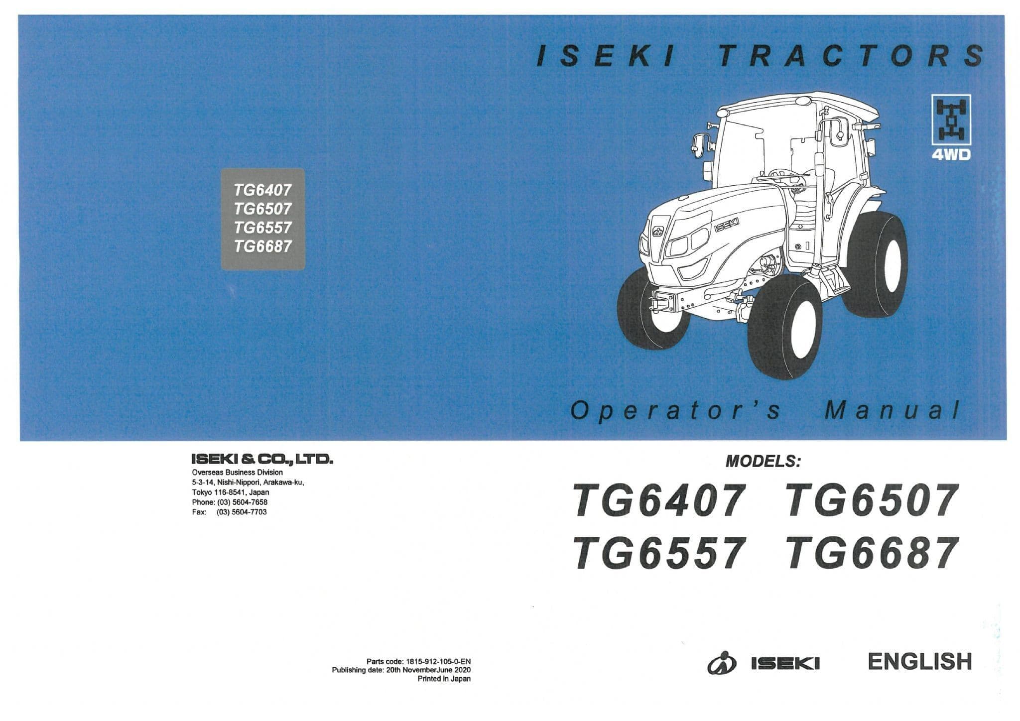 Iseki Tractor TG6407 TG6507 TG6557 TG6687 Operators Manual