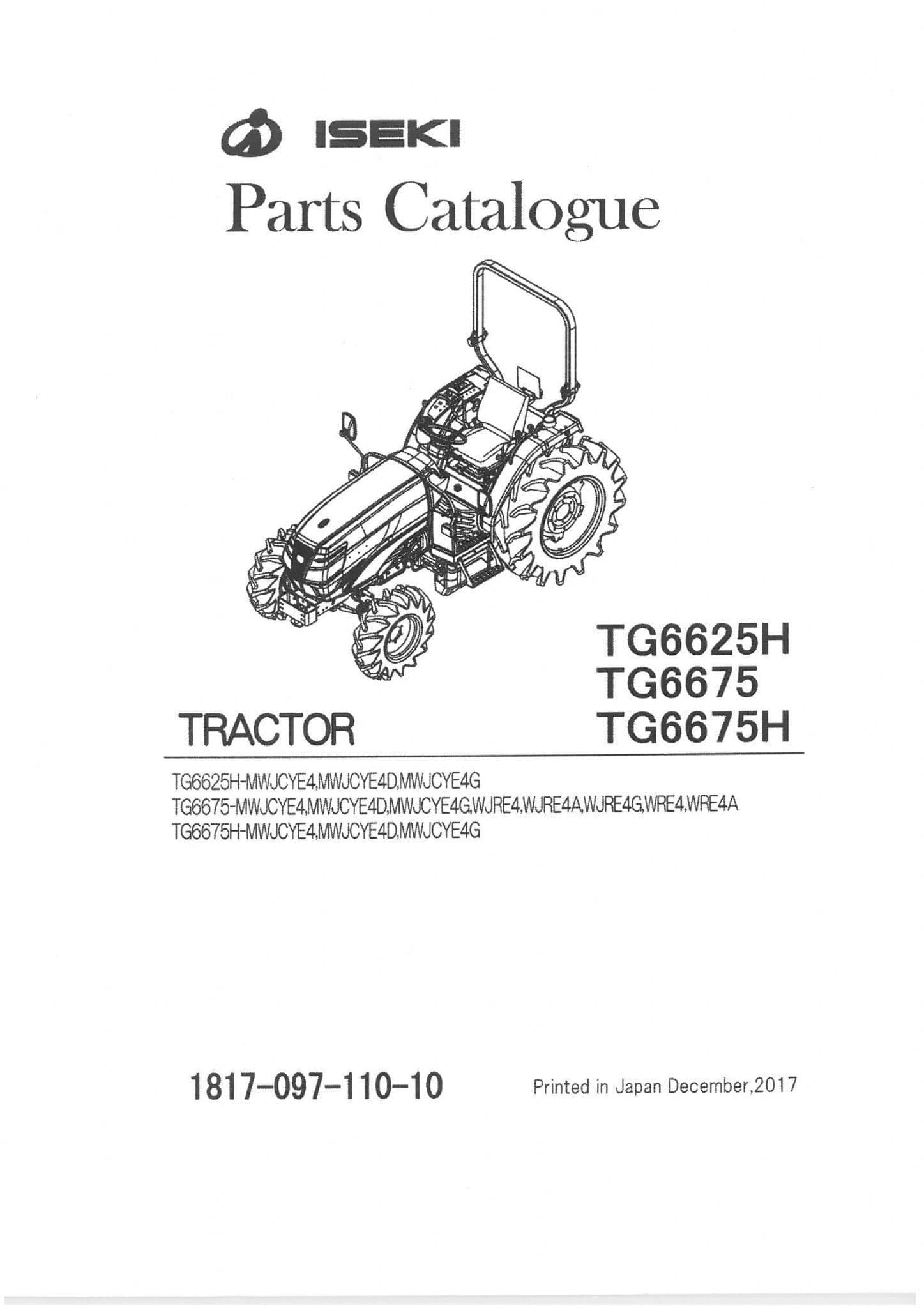 Iseki Tractor TG6625H TG6675 TG6675H Parts Manual TG 6625 6675 H