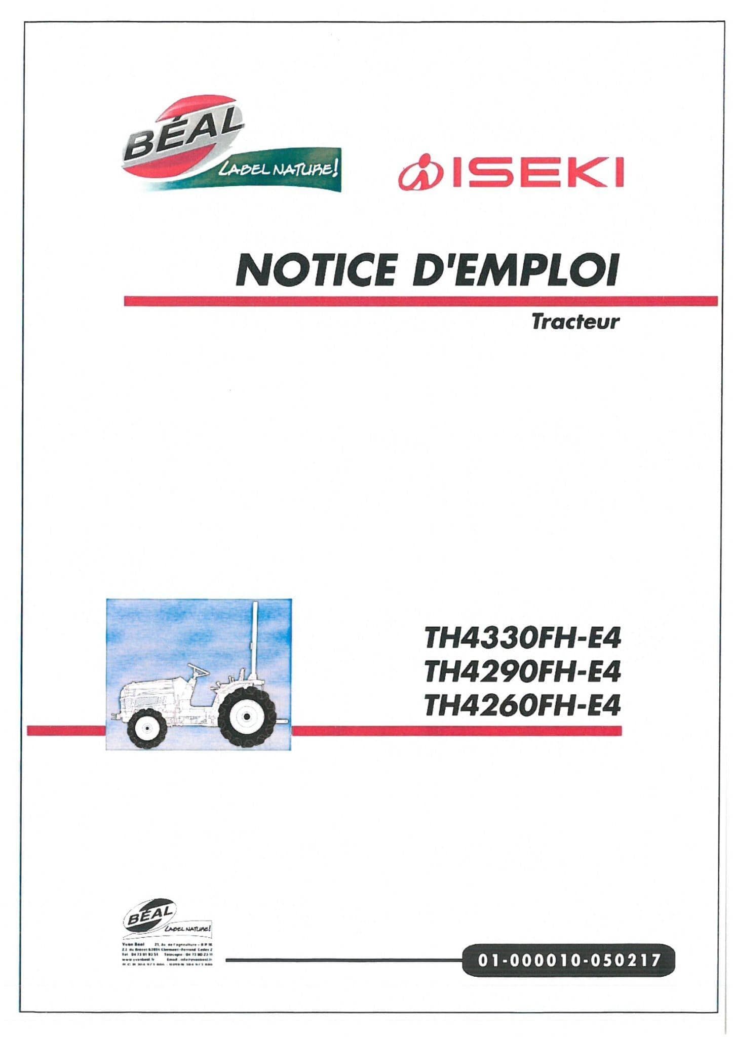Iseki Tractor TH4330FH TH4290FH TH4260FH Operaotrs Manual
