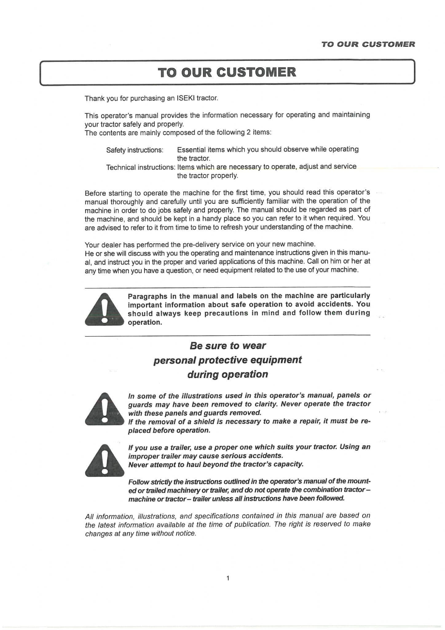 Iseki Tractor TH5370H & TH5420H Operators Manual